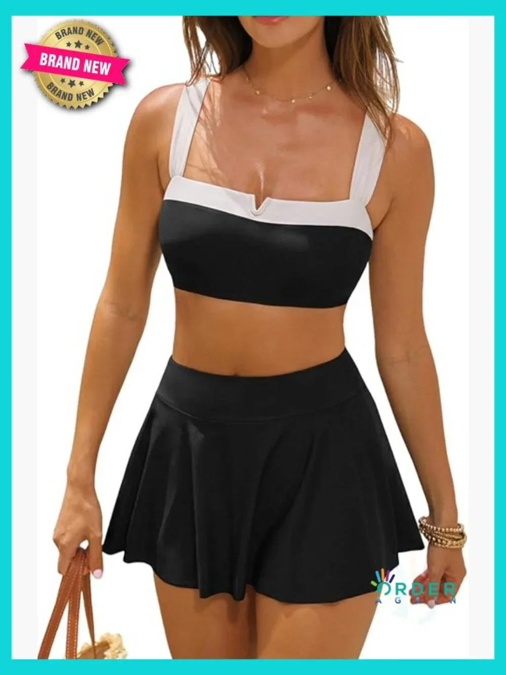 Women's Bikini Set High Waisted Swim Skirt Crossback Tie Modest Two Piece